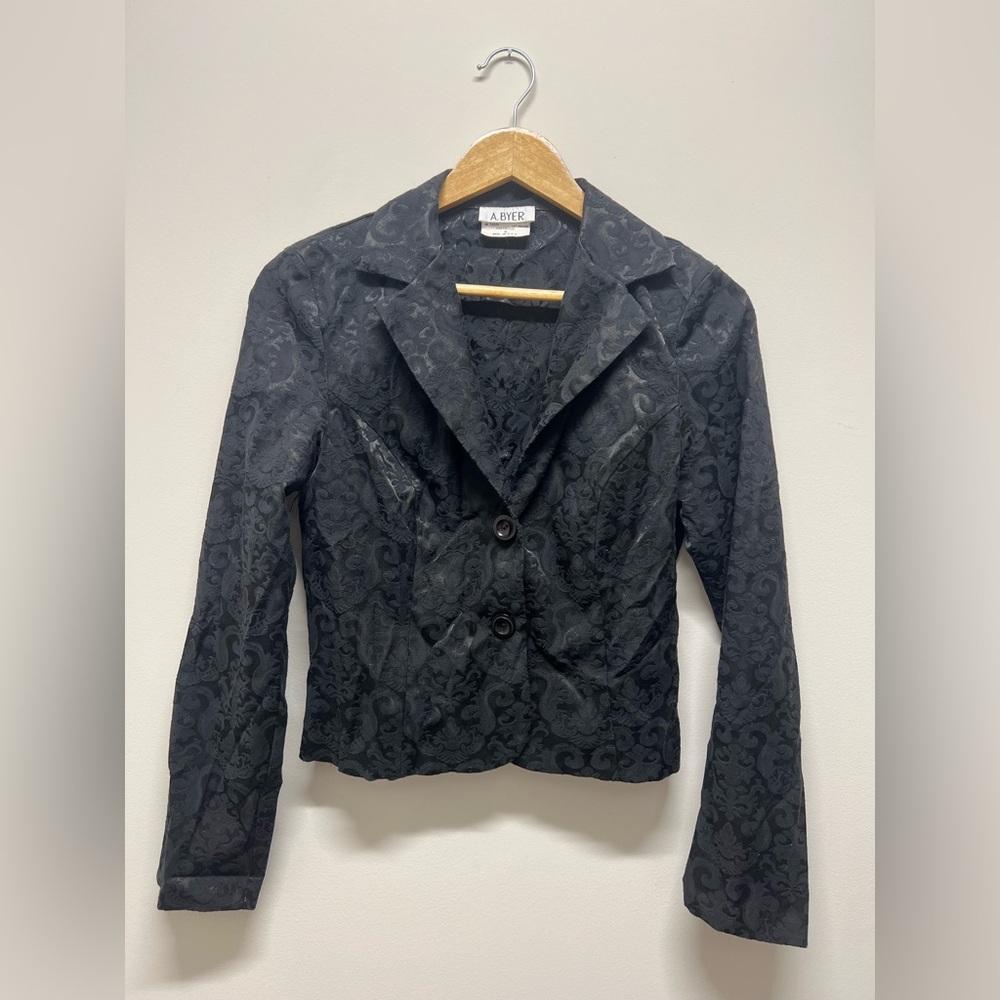A. Byer Black Patterned Structured Women's Blazer… - image 1